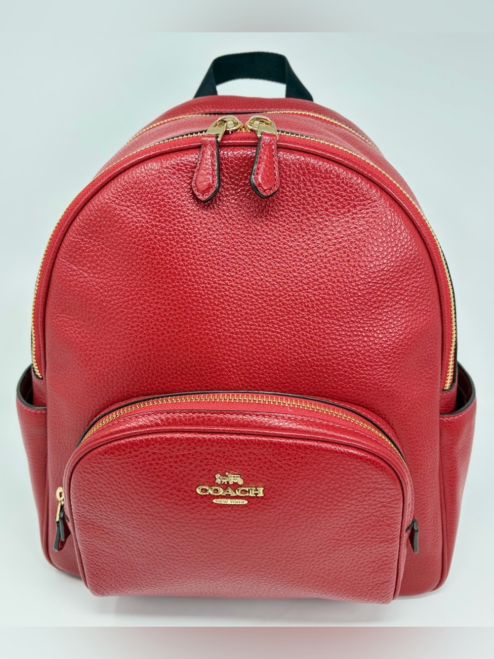 Coach Court Backpack 5666 Red Pebble Leather Gold Zip Mini Daypack Bookbag